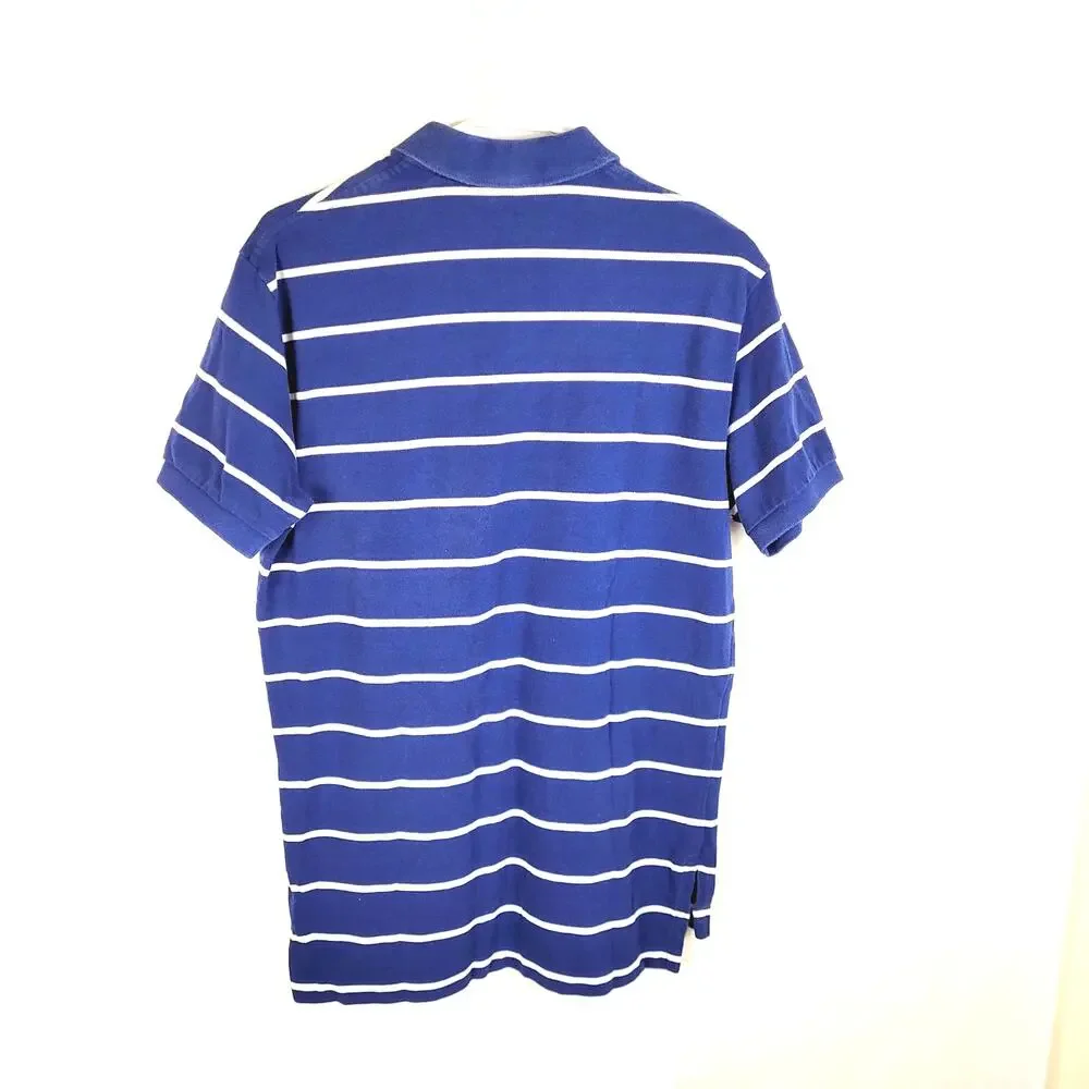 Vintage Polo Ralph Lauren Blue and White Striped Short Sleeved Polo Shirt Preppy